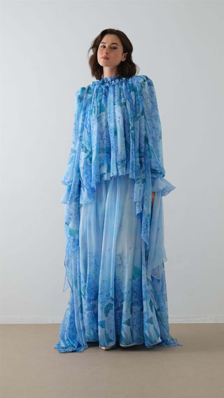 Floral Patterned Pants Set - Blue