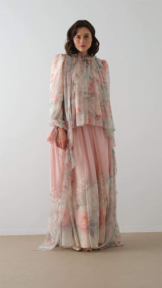 Floral Patterned Pants Set - Salmon