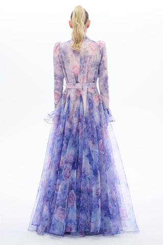 Lilac Floral Organza Bow Maxi Dress