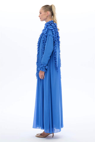 Pleated Ruffle Maxi Dress – Blue
