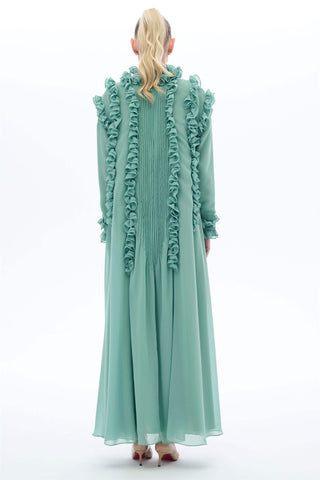 Pleated Ruffle Maxi Dress – Green