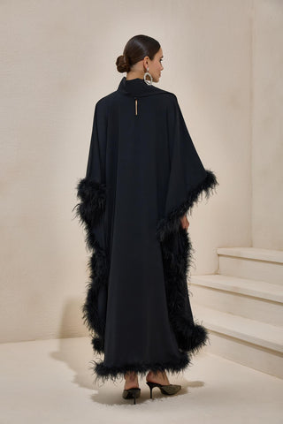 Diva Feather Kaftan Dress – Black