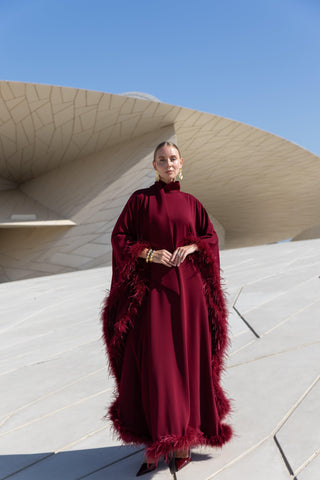 Diva Feather Kaftan – Burgundy