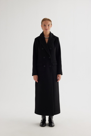 Double-Breasted Maxi Coat – Black