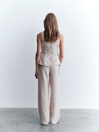 Linen Wide-Leg Trousers - Beige