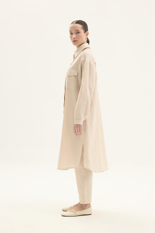 ELVIRA 100% Beoge Linen Long Shirt