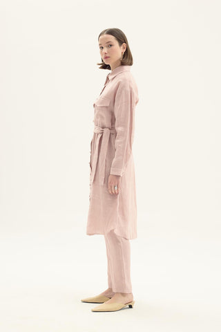 ELVIRA 100% Baby Pink Linen Long Shirt