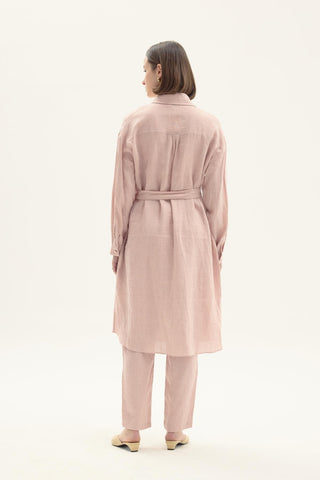 ELVIRA 100% Baby Pink Linen Long Shirt