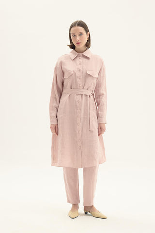 ELVIRA 100% Baby Pink Linen Long Shirt