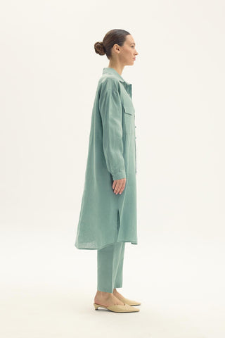 ELVIRA 100% Light Green Linen Long Shirt