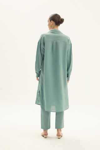 ELVIRA 100% Light Green Linen Long Shirt
