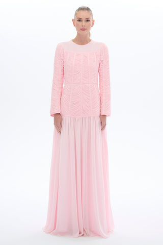 Ruched Bodice Chiffon Dress – Pink
