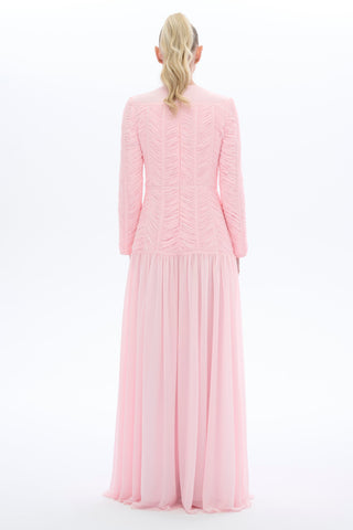 Ruched Bodice Chiffon Dress – Pink