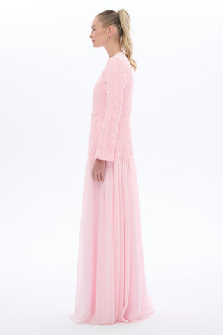 Ruched Bodice Chiffon Dress – Pink