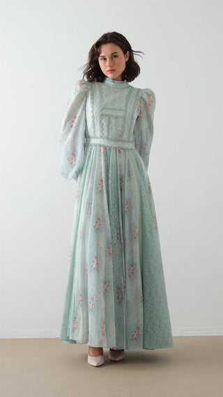 Lace-Panel Maxi Dress – Mint