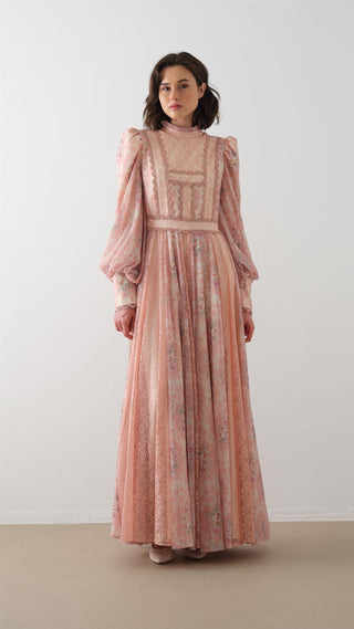 Lace-Panel Maxi Dress – Salmon