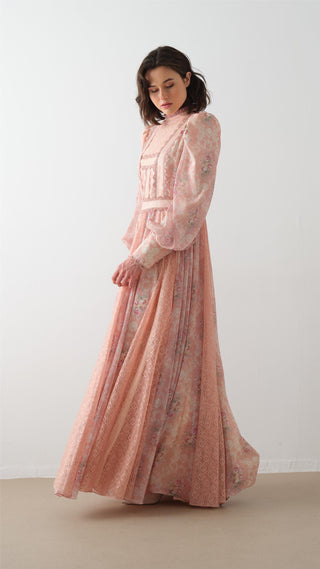 Lace-Panel Maxi Dress – Salmon