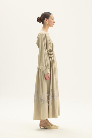 Fausta Sequin Embroidered Dress – Beige