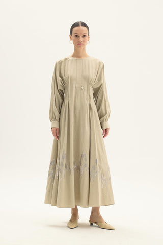 Fausta Sequin Embroidered Dress – Beige