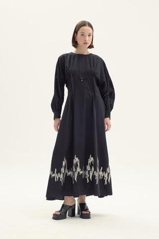 Fausta Sequin Embroidered Dress – Black