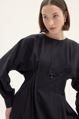 Fausta Sequin Embroidered Dress – Black