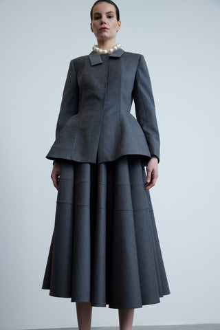 Structured Wool Flounced Jacket and Skirt Set – Stone Coal