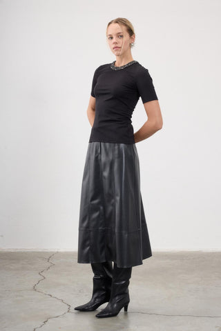 Freya Leather Midi Skirt – Black