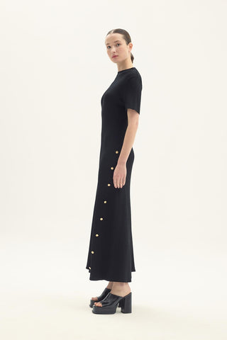 Frida Short Sleeve Black Knit Maxi Dress