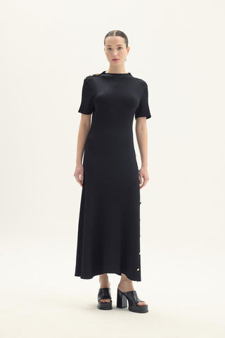 Frida Short Sleeve Black Knit Maxi Dress