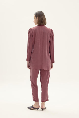 Ginny Silk Pant Set with Piping Detail – Bordeaux