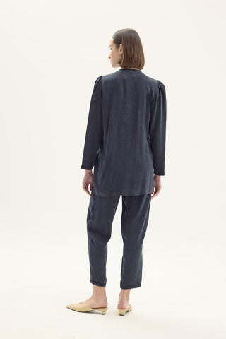 Ginny Silk Pant Set with Piping Detail – Black