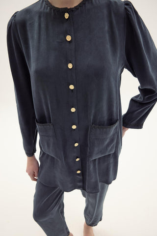 Ginny Silk Pant Set with Piping Detail – Black