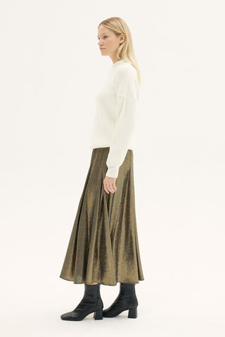 Juana Flared Midi Skirt – Gold