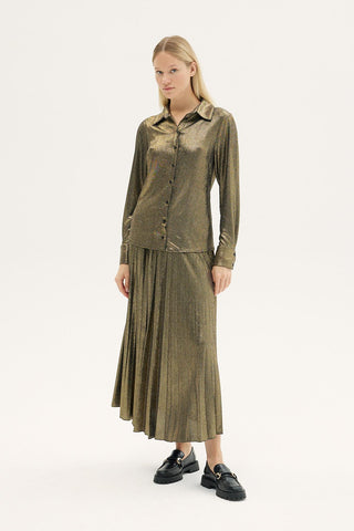 Juana Pleated Midi Skirt – Gold