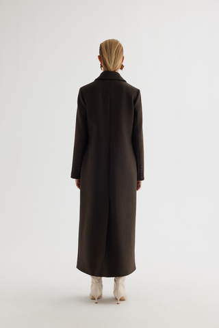 Double-Breasted Maxi Coat – Dark Chocolate