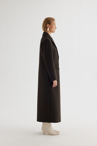 Double-Breasted Maxi Coat – Dark Chocolate