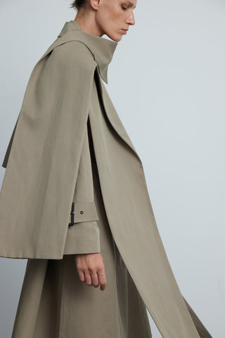 Short Belted Cotton Trench Coat in Taupe