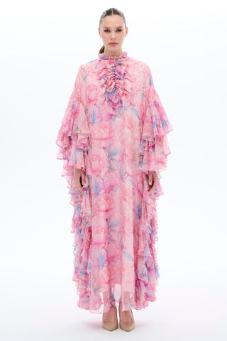 Ruffle-Sleeve Kaftan Dress – Pink