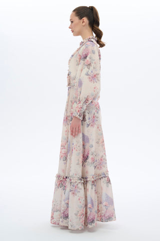 Corset Detail Floral Dress – Cream