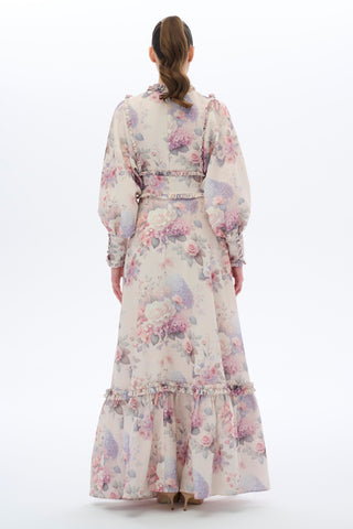 Corset Detail Floral Dress – Cream