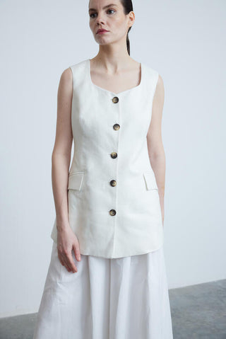 Linen Vest - White