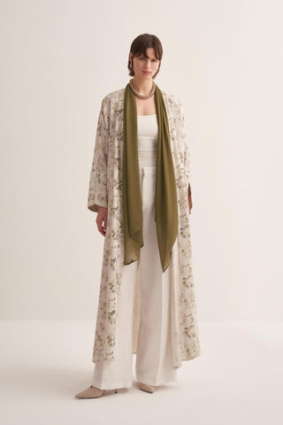 Liora Green Floral Print Abaya with Matching Scarf