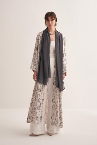 Liora Gray Floral Abaya with Matching Scarf
