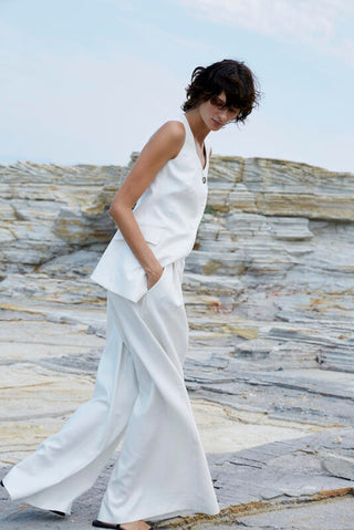 Loose Fit Trousers-Vest Co-Ord Set White