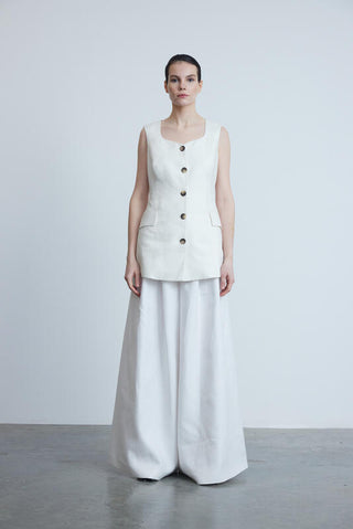 Loose Fit Trousers-Vest Co-Ord Set White