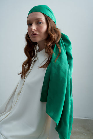 Velda Houndstooth Silk Shawl – Green 75x190