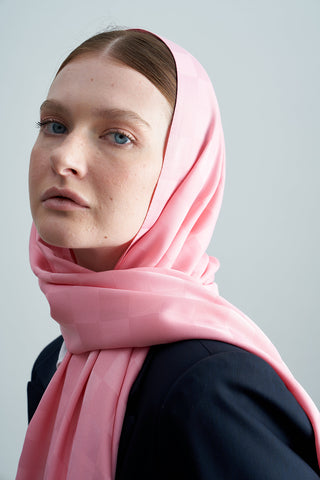 Serenity Silky Checkered Shawl – Pink 75x190