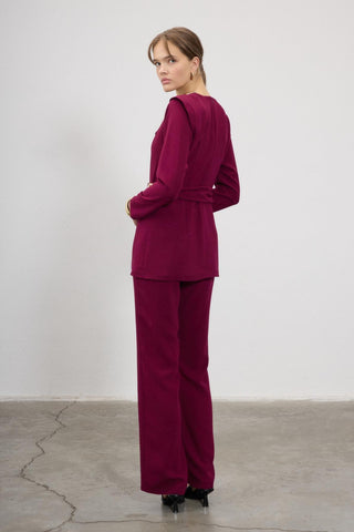 Meral Co-Ord Set with Drape Blouse – Bordeaux