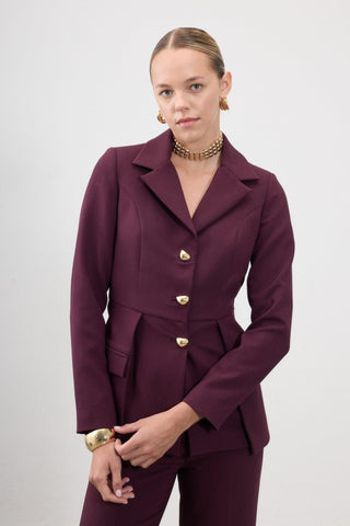 Minerva Double-Lapel Tailored Blazer – Burgundy