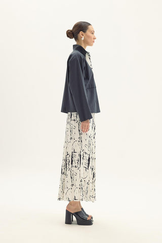 Minerva Printed Black Skirt and Blouse Set
